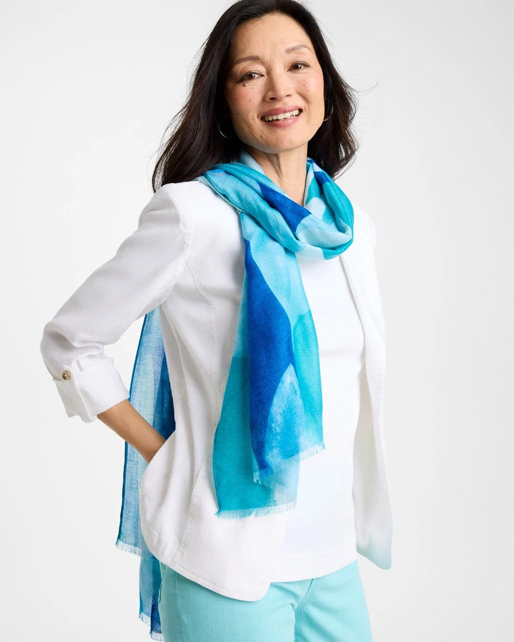 Blue Sea Spray Oblong Scarf