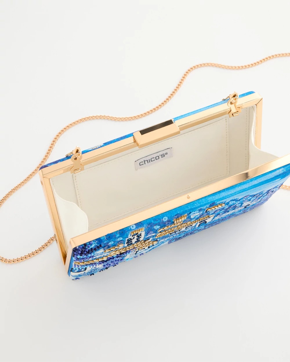 Blue Embellished Scenic Clutch
