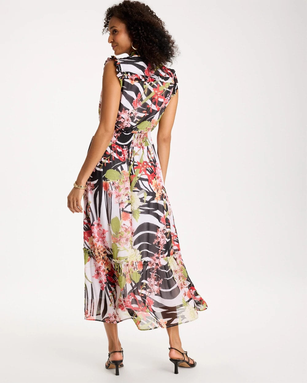 Black Crinkle Chiffon Animal Print Dress