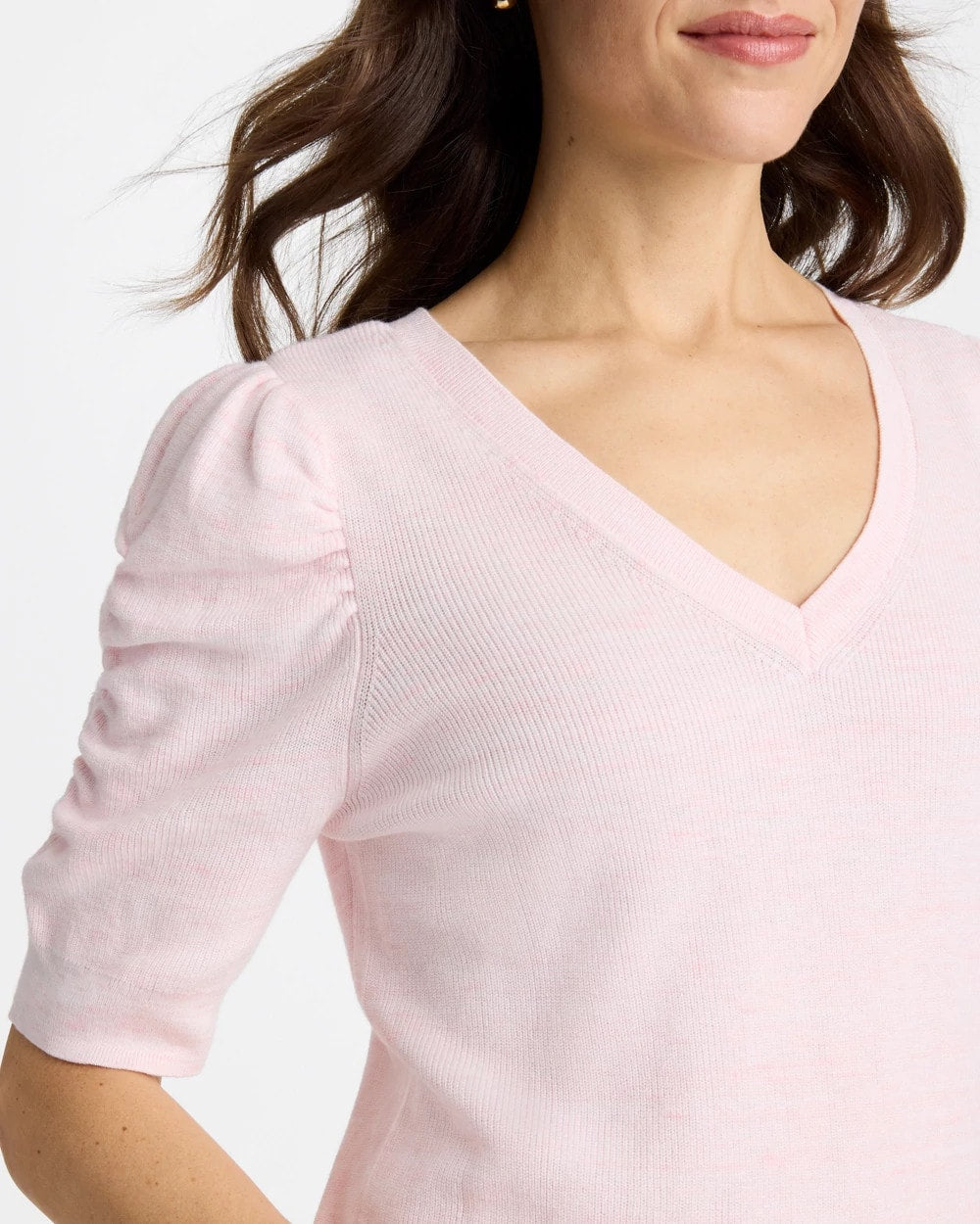 Sweet Blossom Space Dyed Ruched V-Neck Pullover Sweater