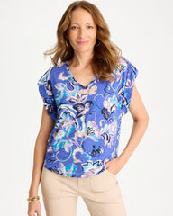 Amparo Blue Paisley Cotton Slub Epaulette Tee