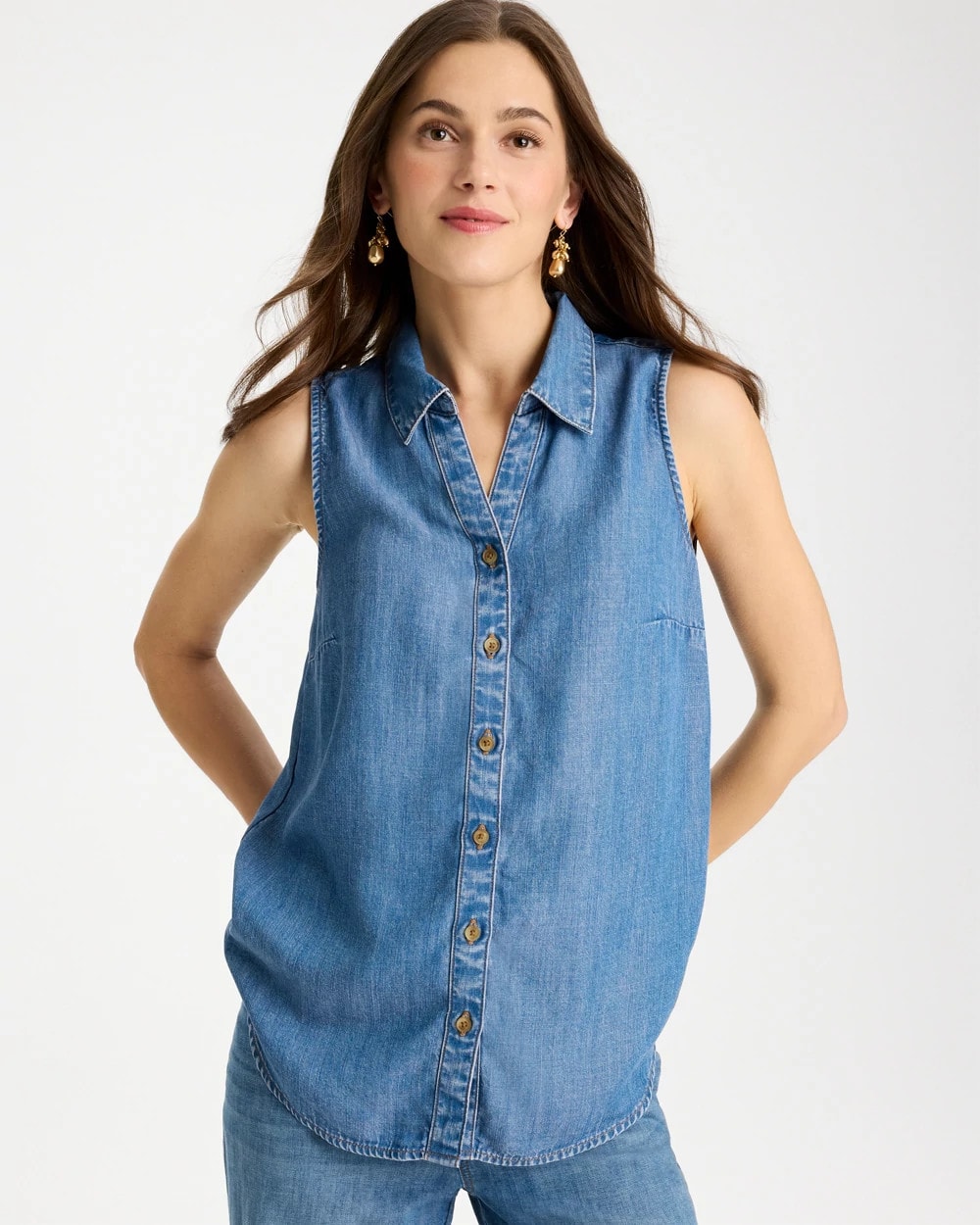 Burano Indigo Tencel Denim Sleeveless Shirt