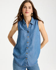 Burano Indigo Tencel Denim Sleeveless Shirt