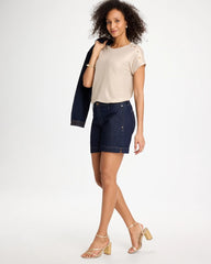 Smokey Taupe Foiled Linen Button Tunic