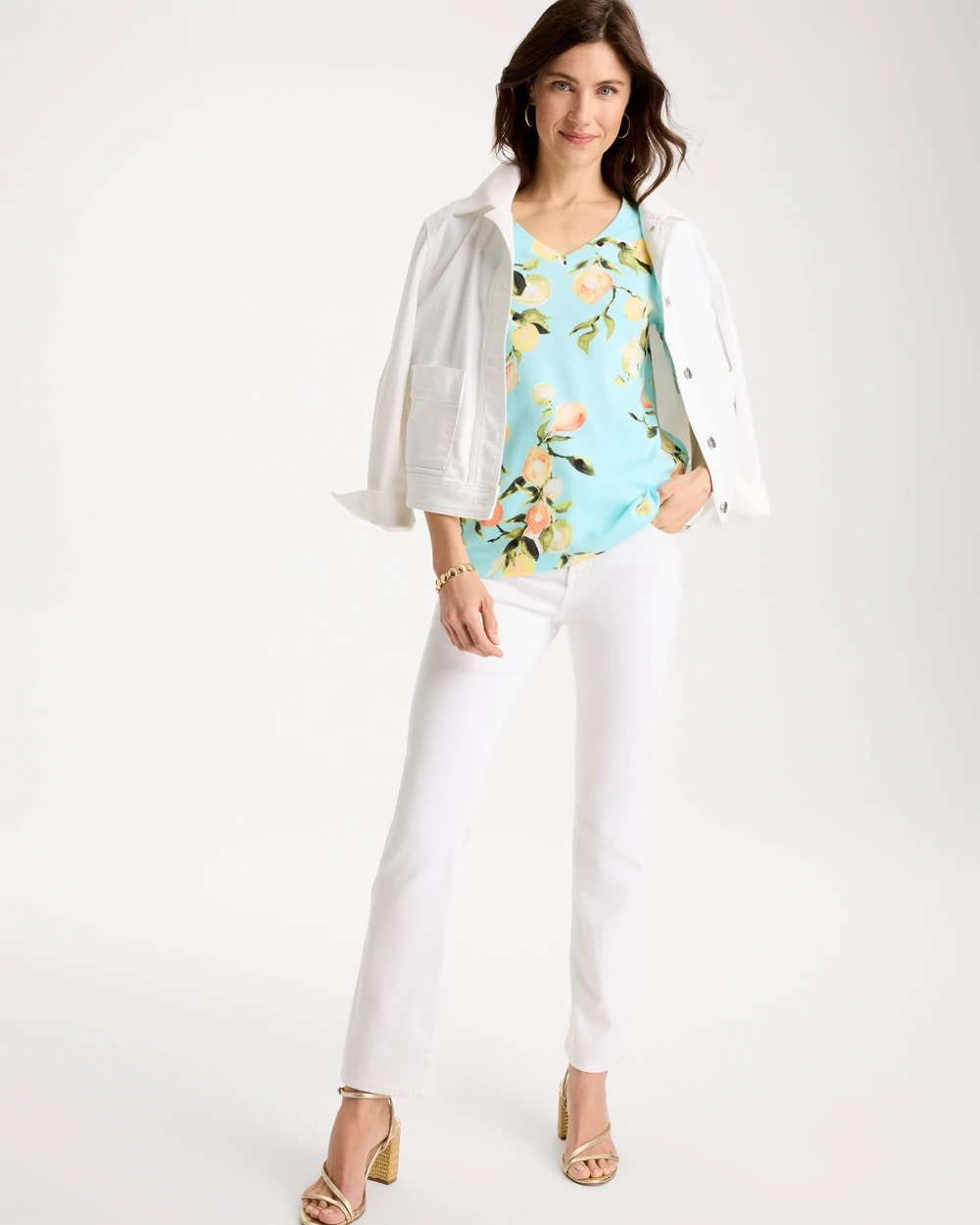 Bondi Blue Pima Printed Elbow-Sleeve Tee