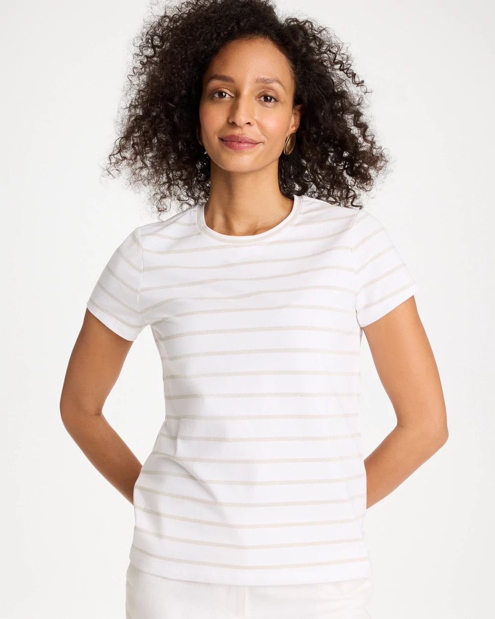 Alabaster Cotton Stretch Striped Cap Sleeve Tee