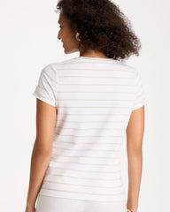 Alabaster Cotton Stretch Striped Cap Sleeve Tee