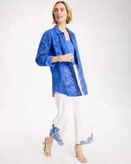 Amparo Blue Embroidered Trapunto-Trim Tunic