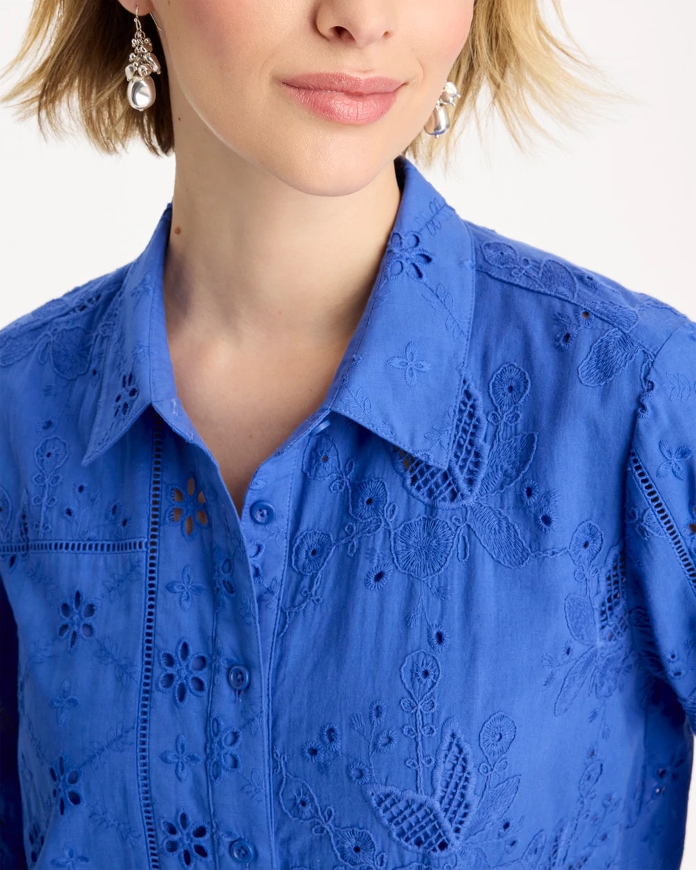 Amparo Blue Embroidered Trapunto-Trim Tunic