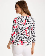 Black Cotton Stretch 3/4 Sleeve Floral Tee