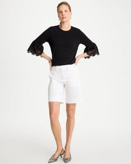 Black Cotton Lace Flutter Sleeve Tee