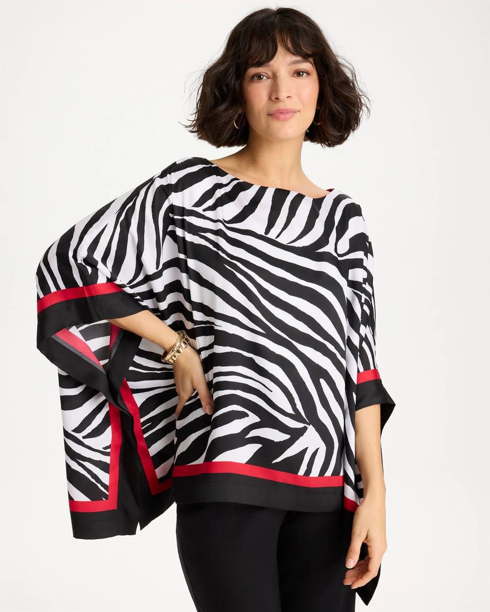 Black Woven Animal Print Poncho
