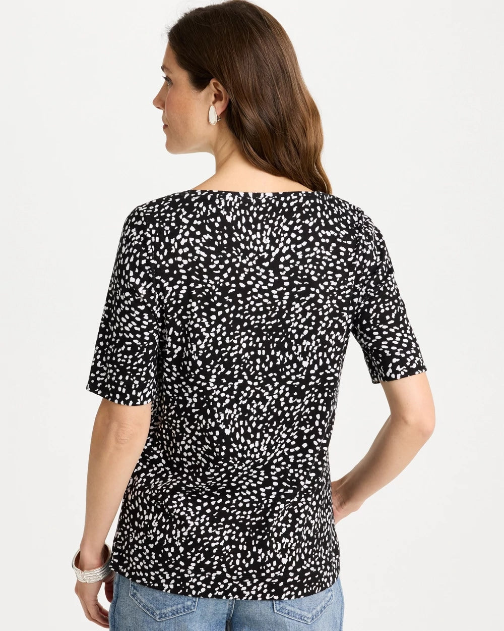Black Printed Pima Elbow Sleeve Tee