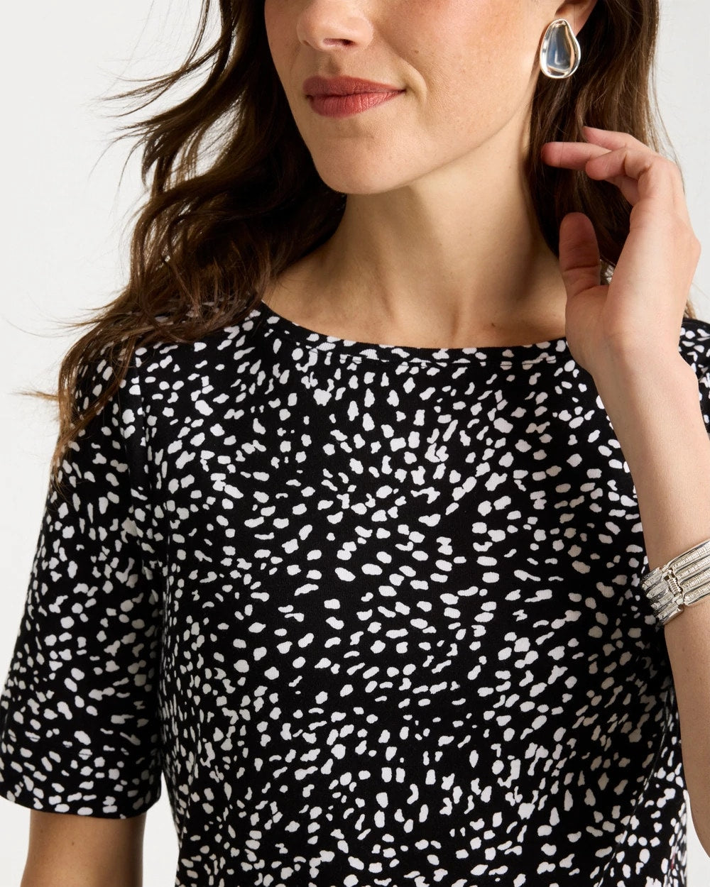 Black Printed Pima Elbow Sleeve Tee