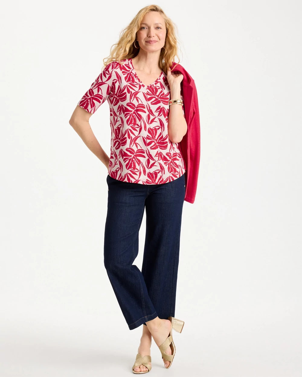Cherry Lush Printed Cotton Slub V-Neck Tee