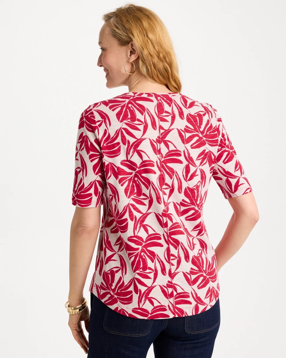 Cherry Lush Printed Cotton Slub V-Neck Tee