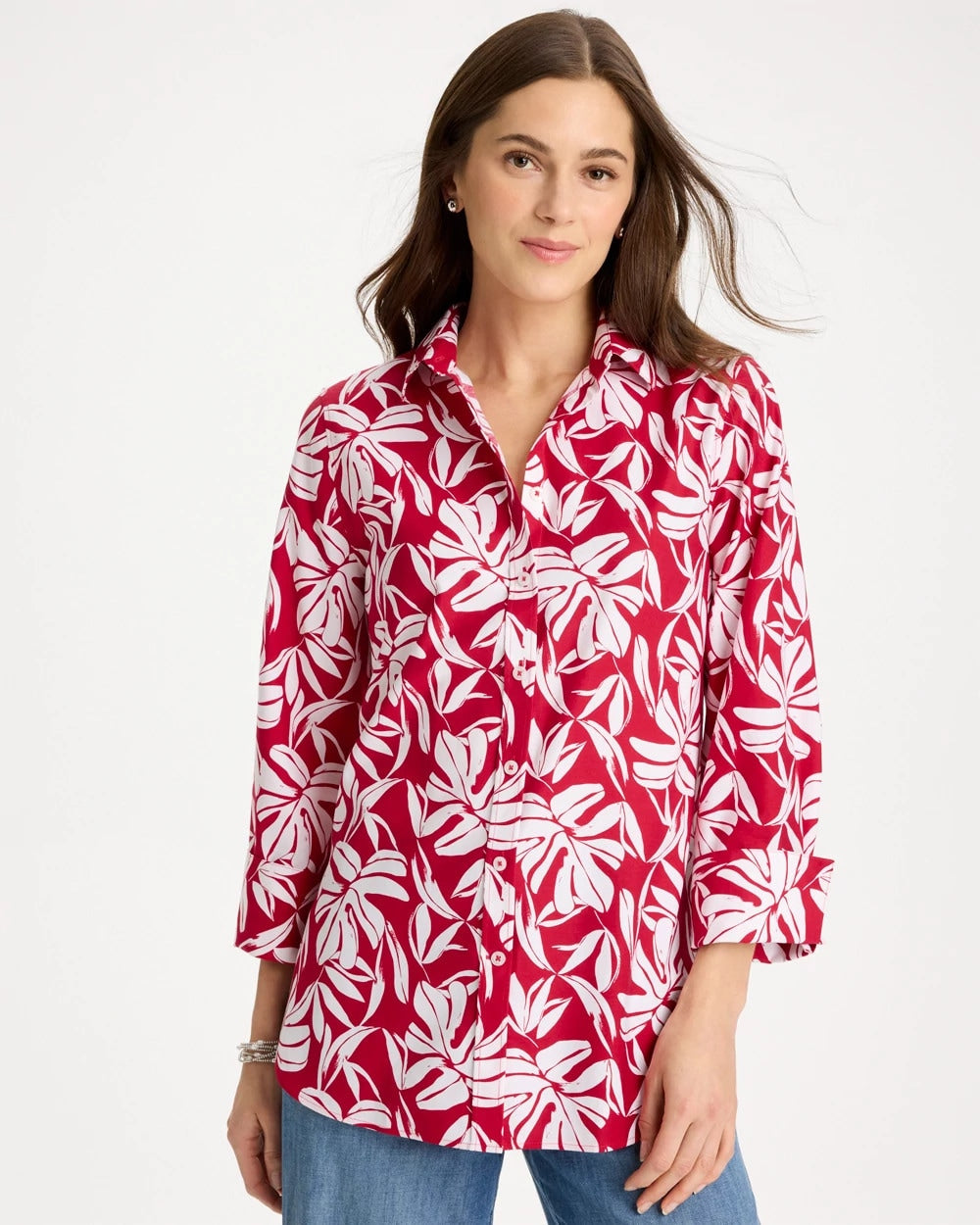 Cherry Lush No Iron™ Stretch Palm Print Shirt