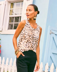 Black Animal Print Jersey Satin Tank Top