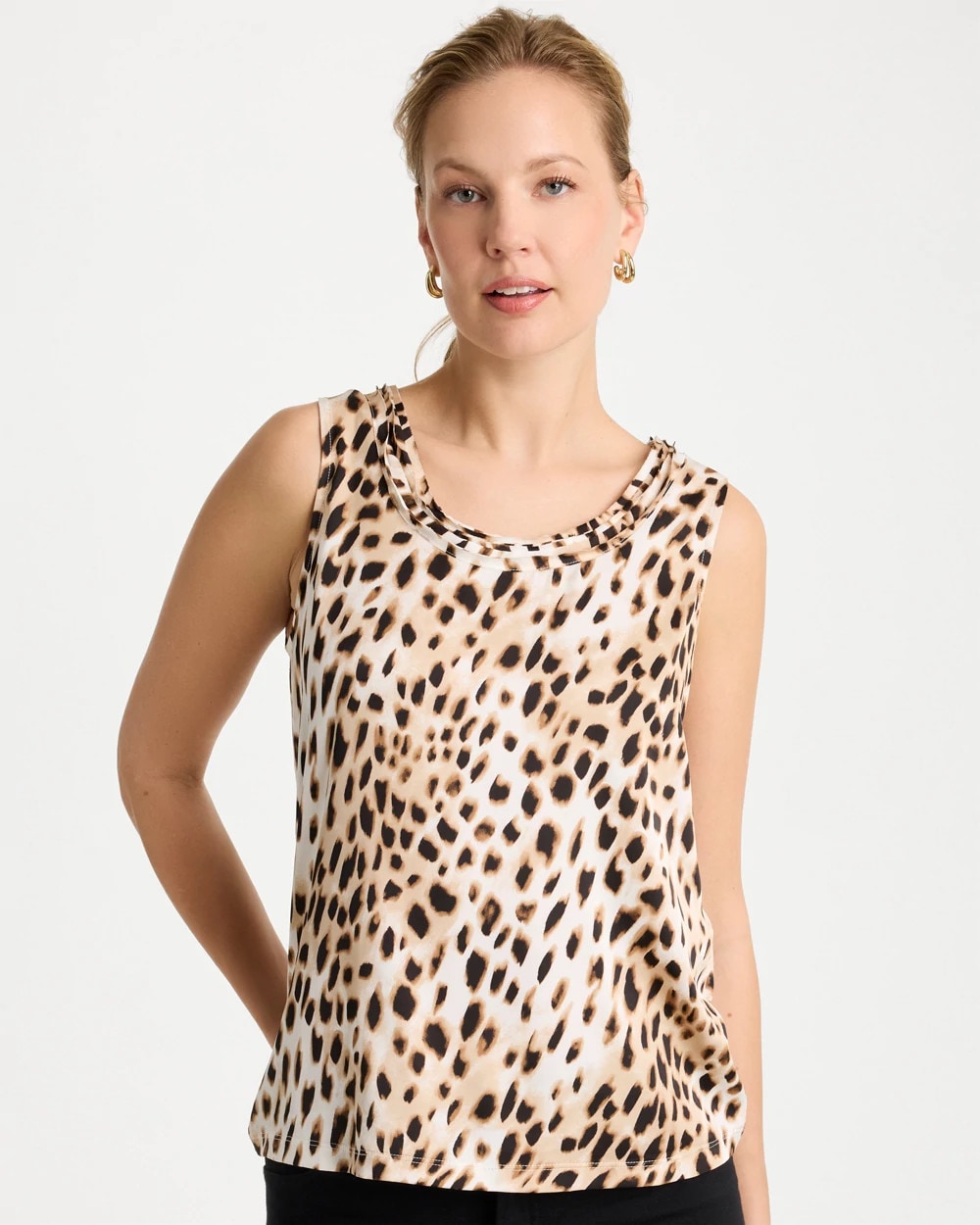 Black Animal Print Jersey Satin Tank Top