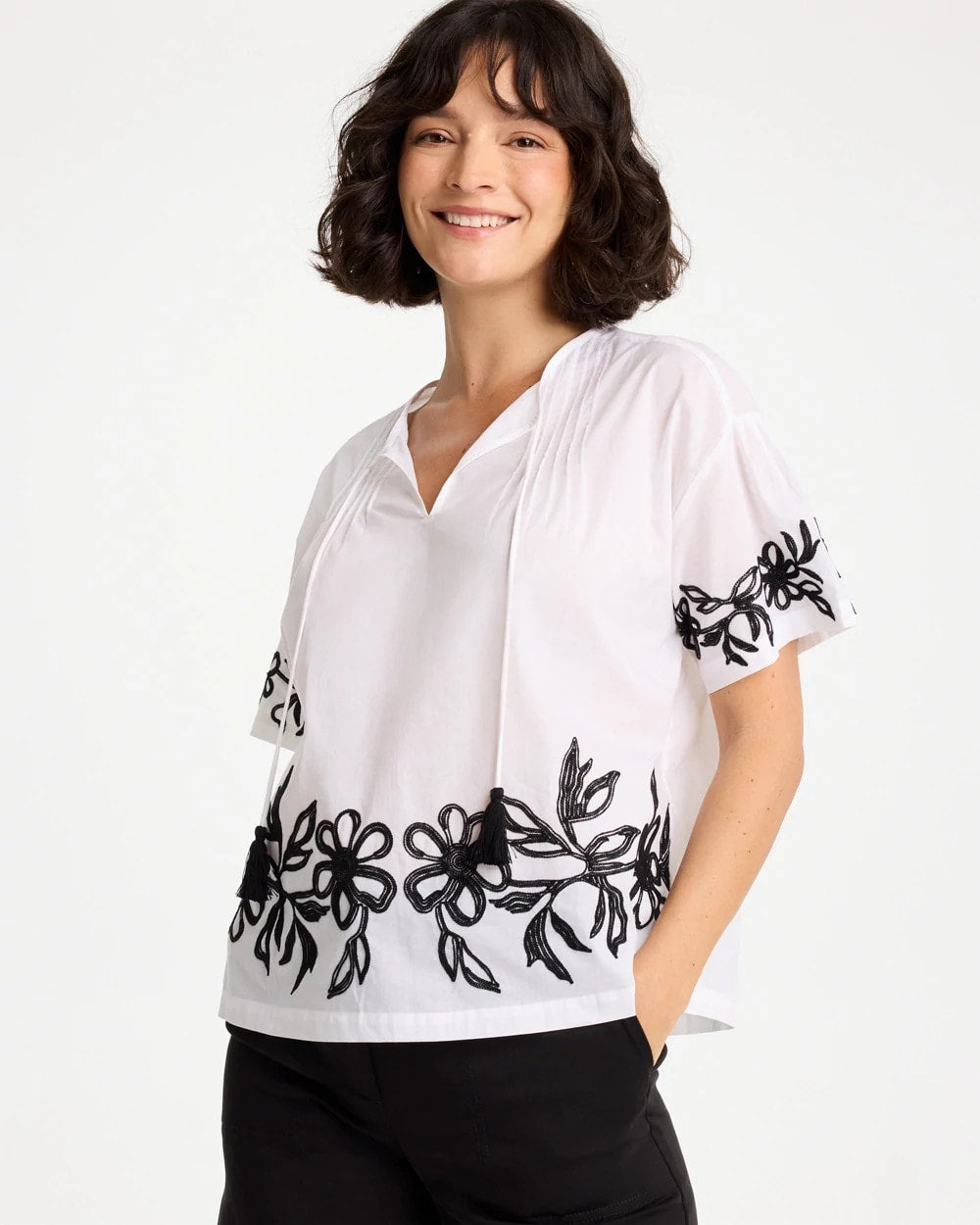 Alabaster Cotton Voile Applique Blouse