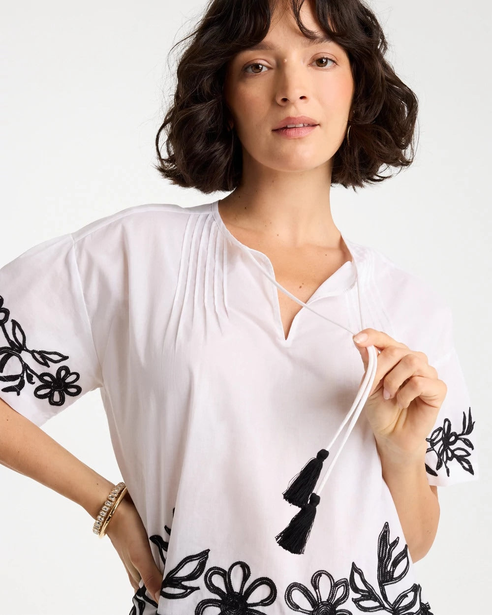 Alabaster Cotton Voile Applique Blouse