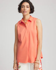 Sunset Peach No Iron™ Sleeveless Sateen-Stretch Shirt