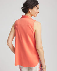 Sunset Peach No Iron™ Sleeveless Sateen-Stretch Shirt