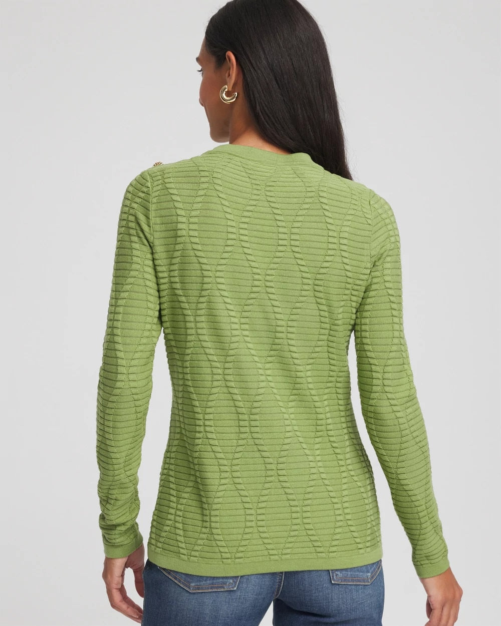 Green Fig Button Shoulder Crewneck Pullover