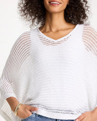 Alabaster V-Neck Metallic Knit Poncho