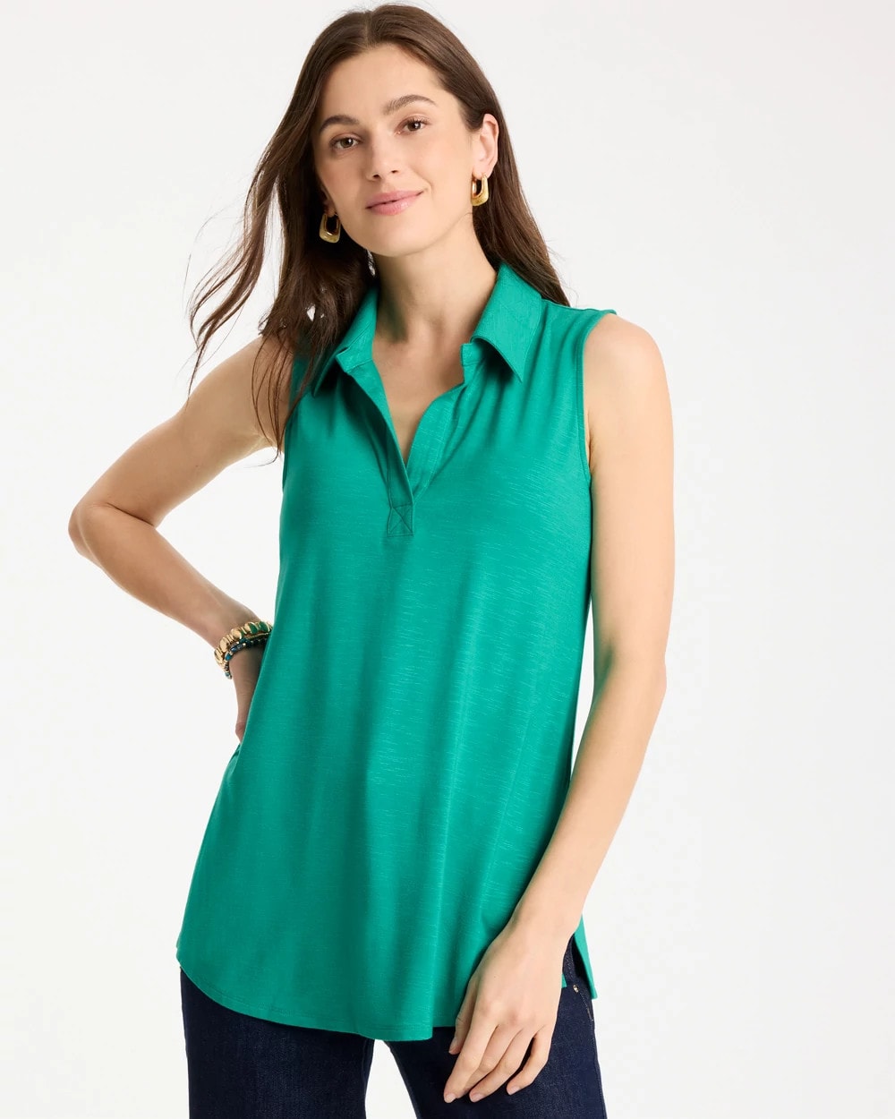 Topanga Green Collared Tunic Tank
