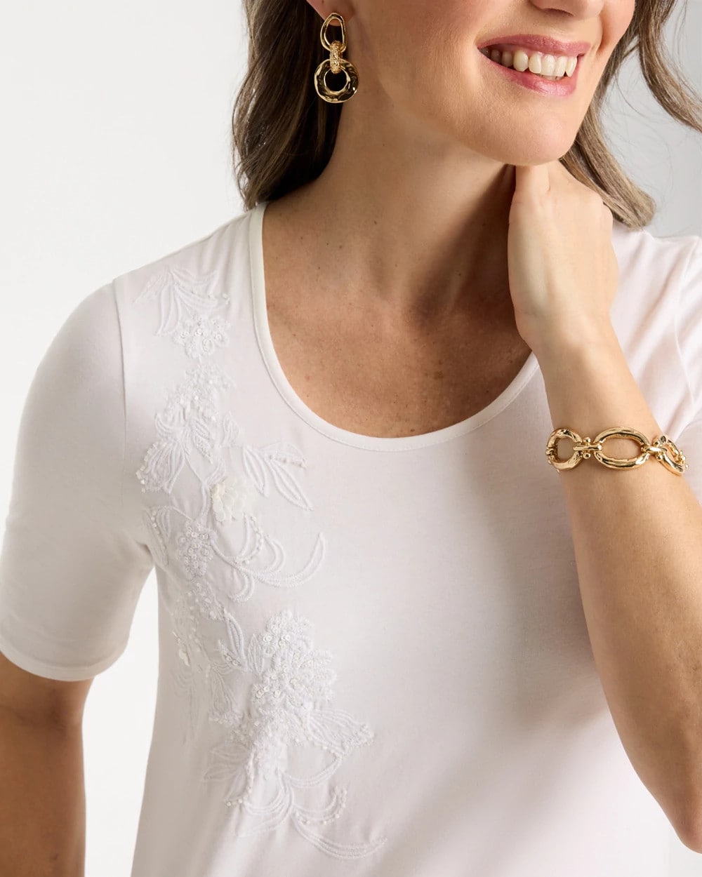 Alabaster Sequin Embroidered Floral Tee