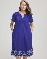 Blue Casa Embroidered Poplin Popover Dress