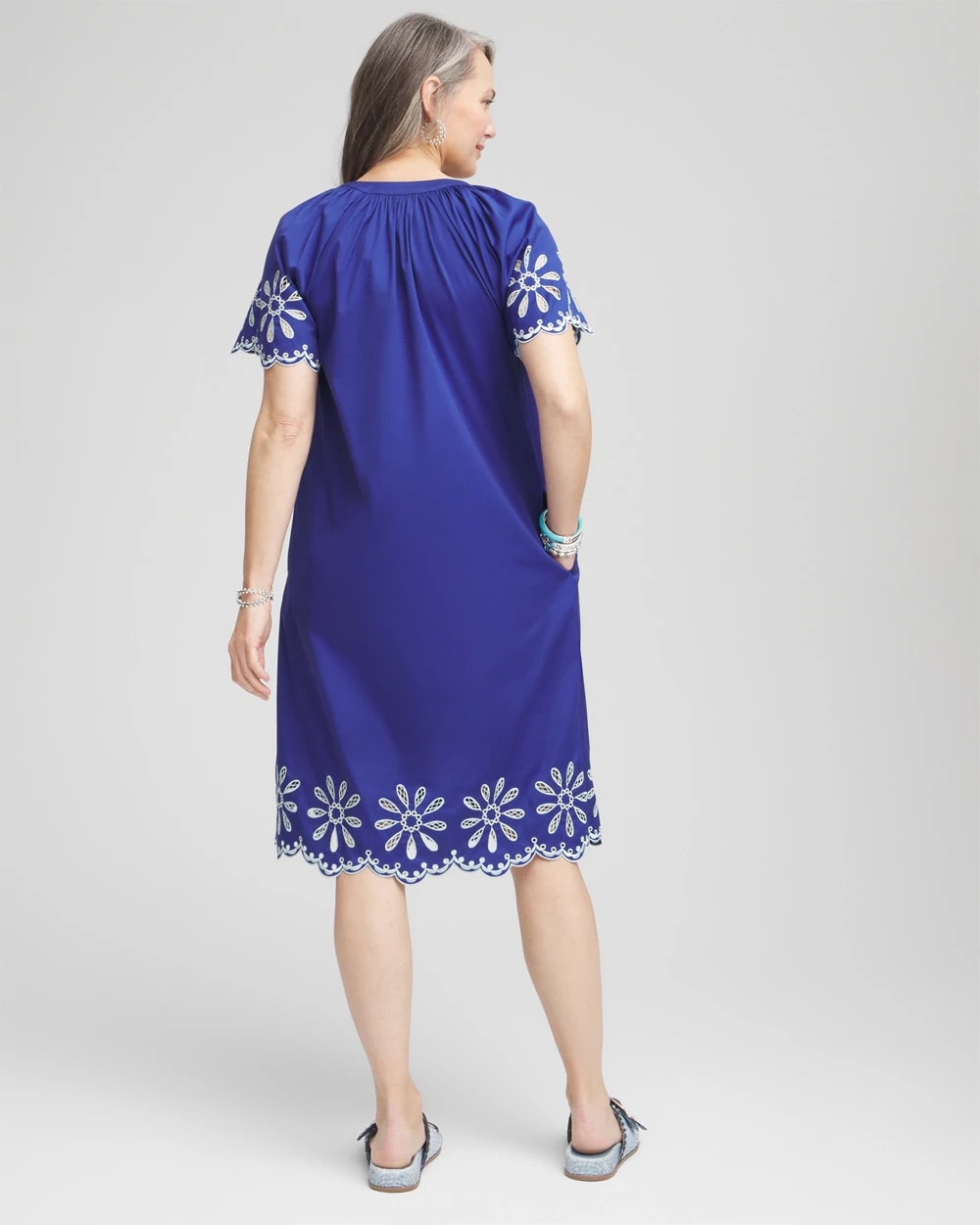 Blue Casa Embroidered Poplin Popover Dress