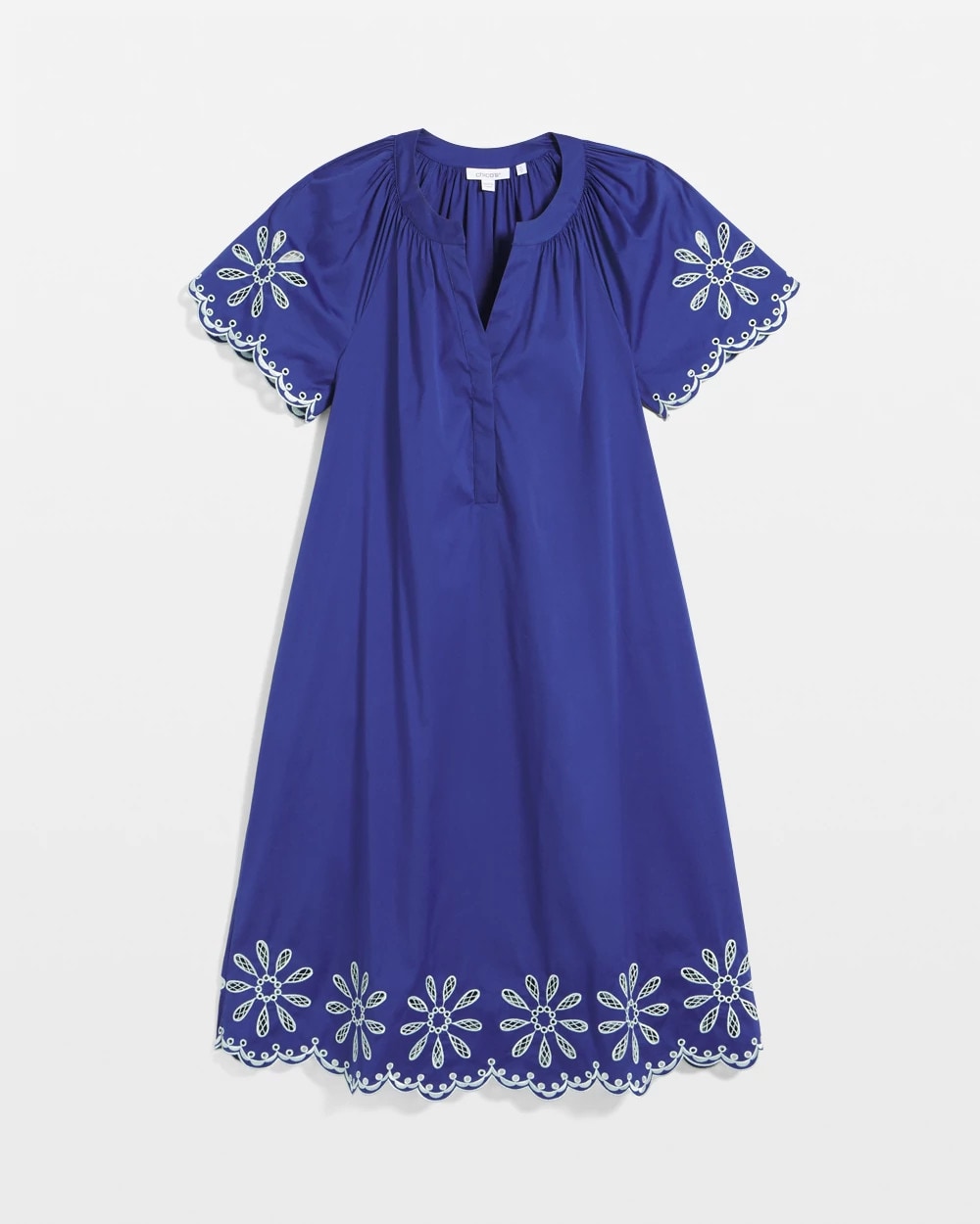 Blue Casa Embroidered Poplin Popover Dress