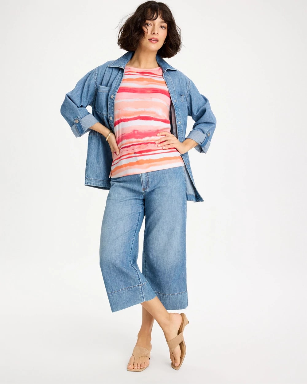 Calypso Coral Grotto Mist Pima Elbow Sleeve Tee