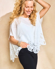 Alabaster Crochet Lace Hem Poncho