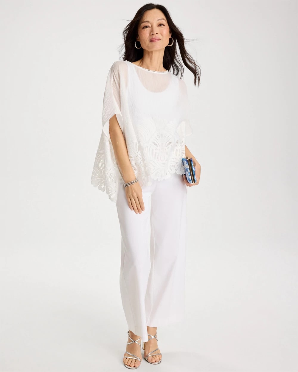 Alabaster Crochet Lace Hem Poncho