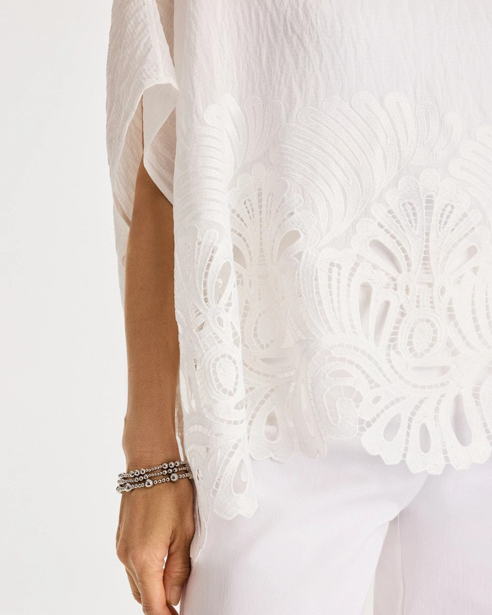 Alabaster Crochet Lace Hem Poncho
