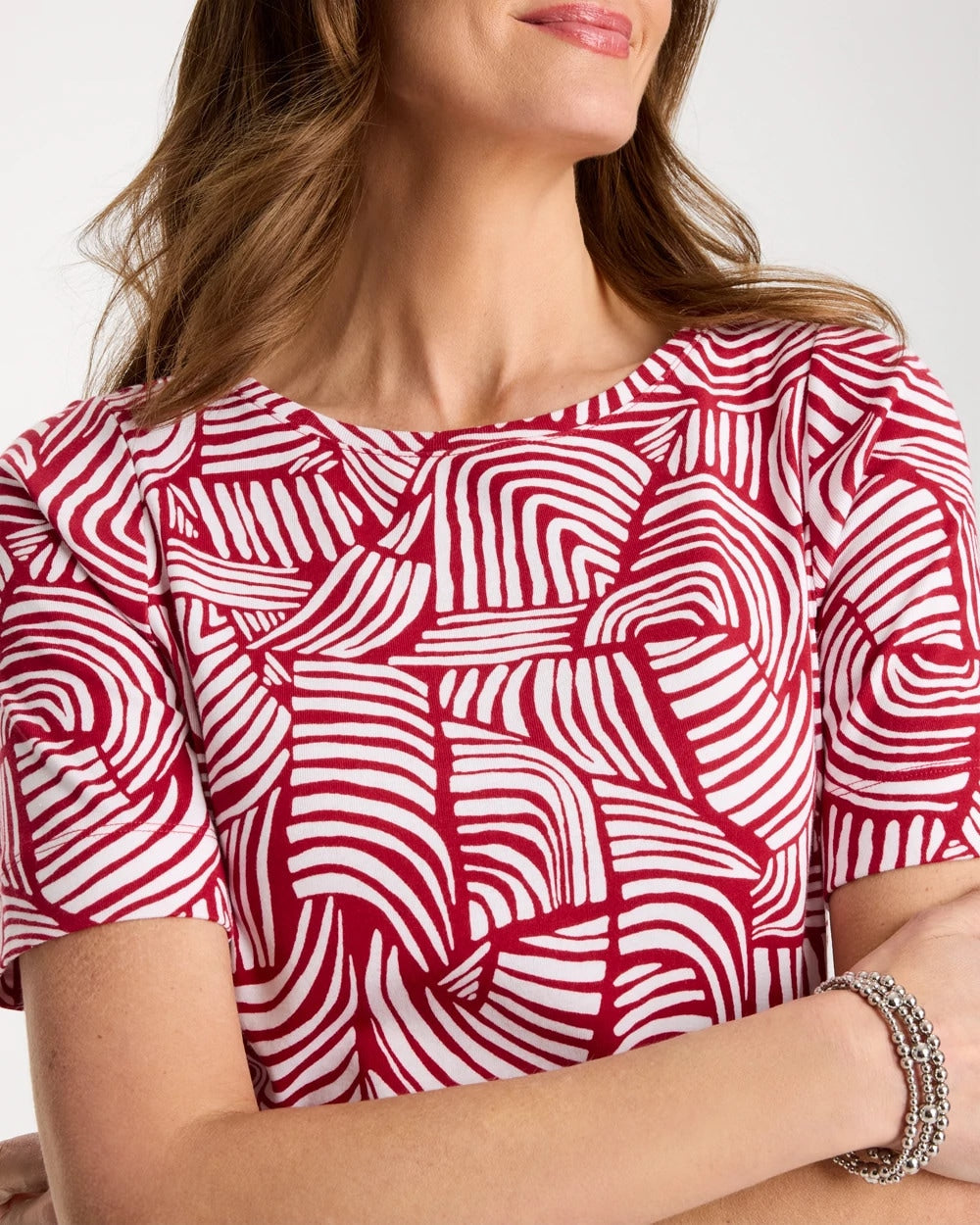 Cherry Lush Geo Pima Elbow Sleeve Tee