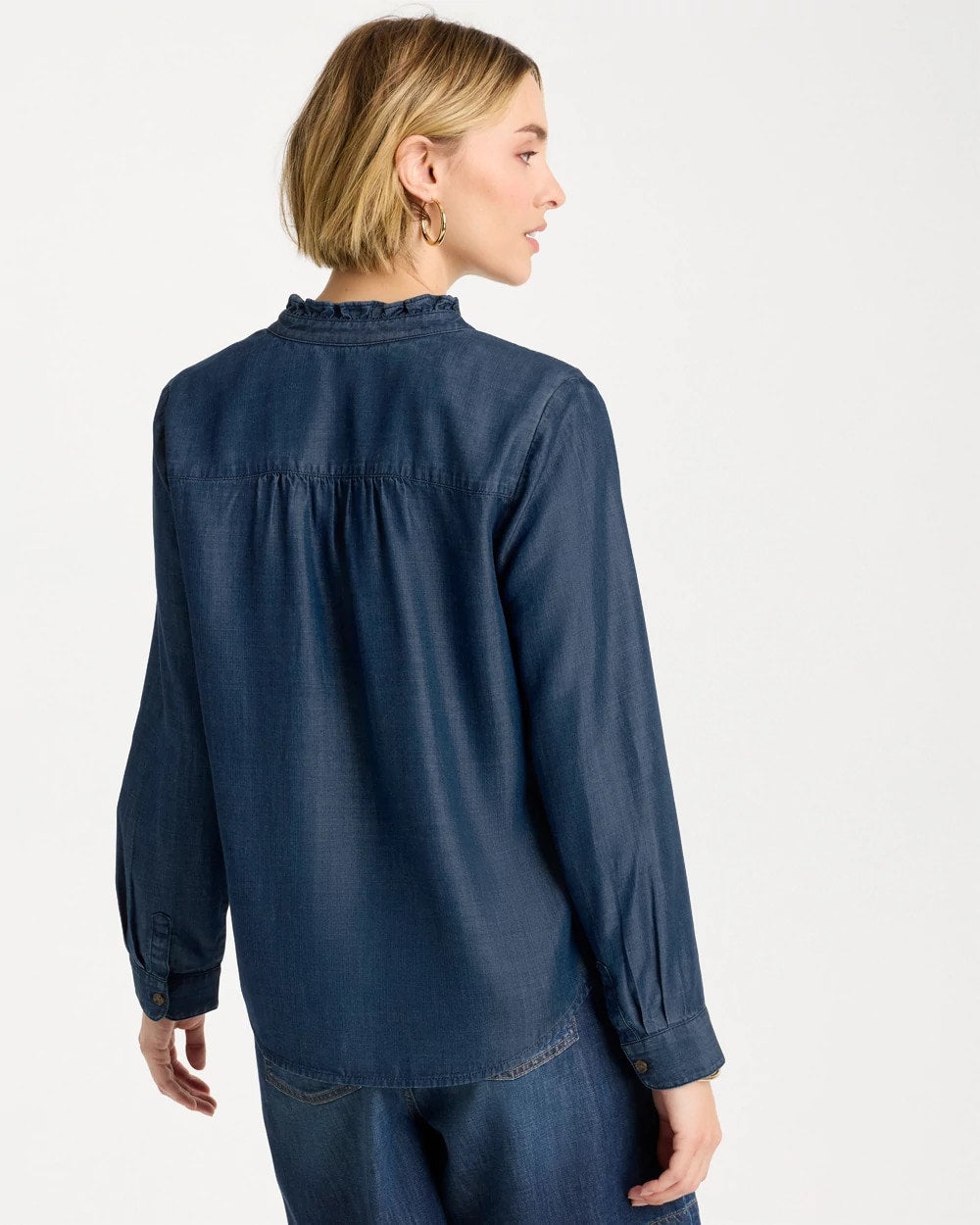 Solana Indigo Tencel Denim Ruffled Popover Shirt