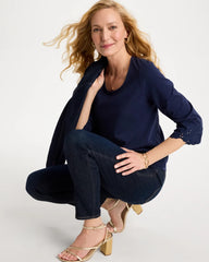 Passport Blue Embroidered Hem Top