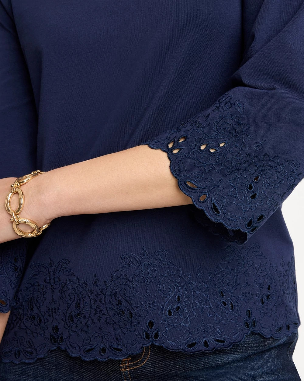 Passport Blue Embroidered Hem Top