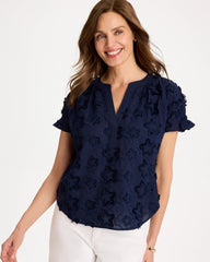 Passport Blue Cotton Embroidered Americana Star Blouse