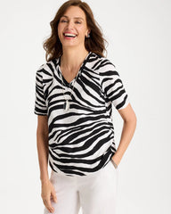 Black Wild Lines Cotton Slub V-Neck Tee