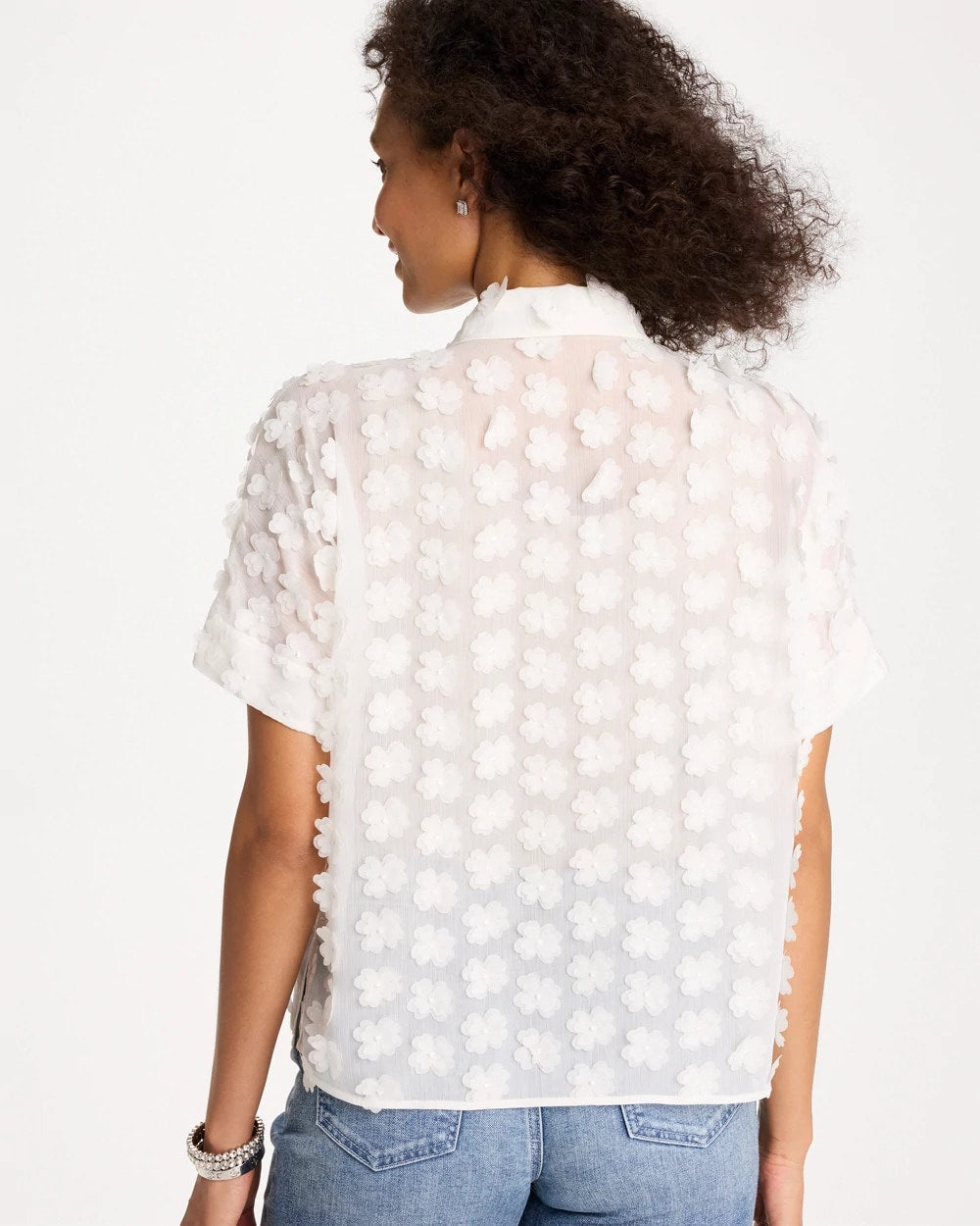 Alabaster 3D Floral Chiffon Camp Shirt