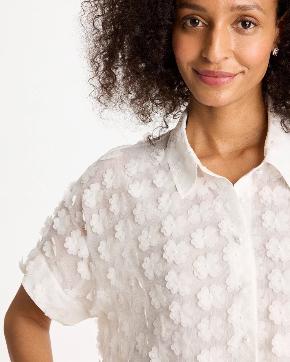 Alabaster 3D Floral Chiffon Camp Shirt