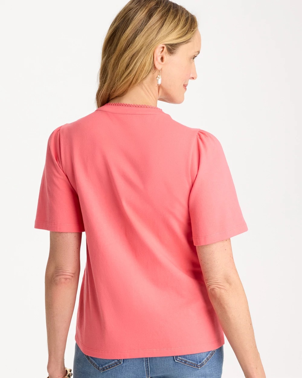 Calypso Coral Embroidered Button-Front Tee