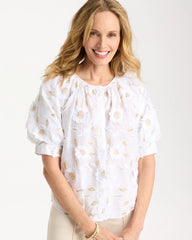 Alabaster Cotton Metallic Applique Embroidered Top