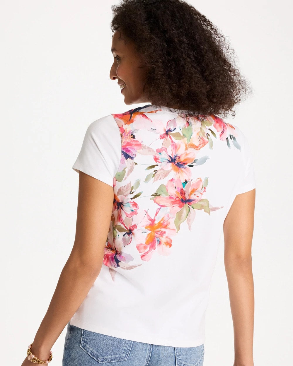 Calypso Coral Cotton Stretch Ethereal Floral Cap Sleeve Tee