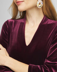 Deep Raisin V-Neck Velour Midi Dress